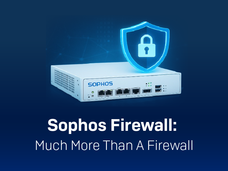 Sophos firewall device showcasing advanced security features including automatic threat response and remote work protection.