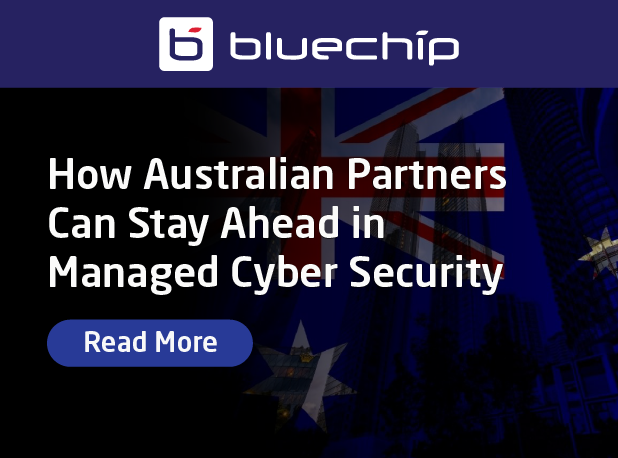 A graphic with the title "How Australian Partners Can Stay Ahead in Managed Cyber Security" from Bluechip Enterprise. A "Read More" button is at the bottom