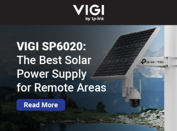 Advertisement for the VIGI SP6020 by tp-link, a solar power supply unit designed for use in remote areas.
