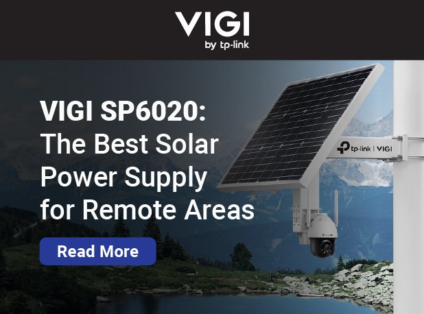 Advertisement for the VIGI SP6020 by tp-link, a solar power supply unit designed for use in remote areas.