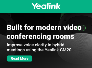 The Yealink CM20 conference microphone, a compact black device designed for modern video conferencing rooms.
