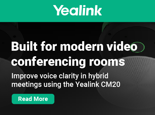 The Yealink CM20 conference microphone, a compact black device designed for modern video conferencing rooms.