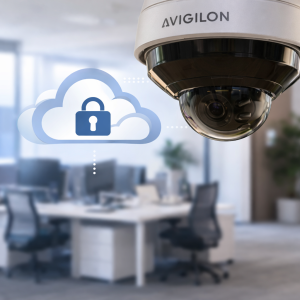 Avigilon Alta cloud access control camera in a modern office
