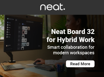 Neat Board 32 displayed in a modern workspace, with a professional using the touchscreen for collaboration; headline reads “Why Neat Board 32 Is Perfect for Australian Hybrid Workspaces” with a Read More button.