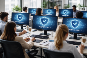 Team working on enterprise cybersecurity systems.