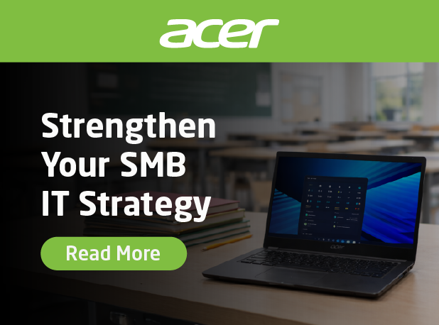 Acer promotional banner with title Strengthen Your SMB IT Strategy and a call to action "read More"