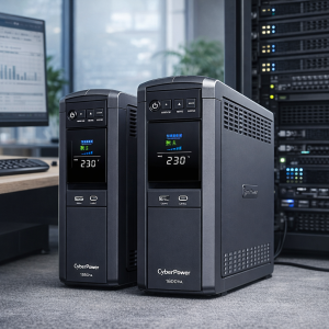 CyberPower UPS protecting servers and networking in a modern office environment