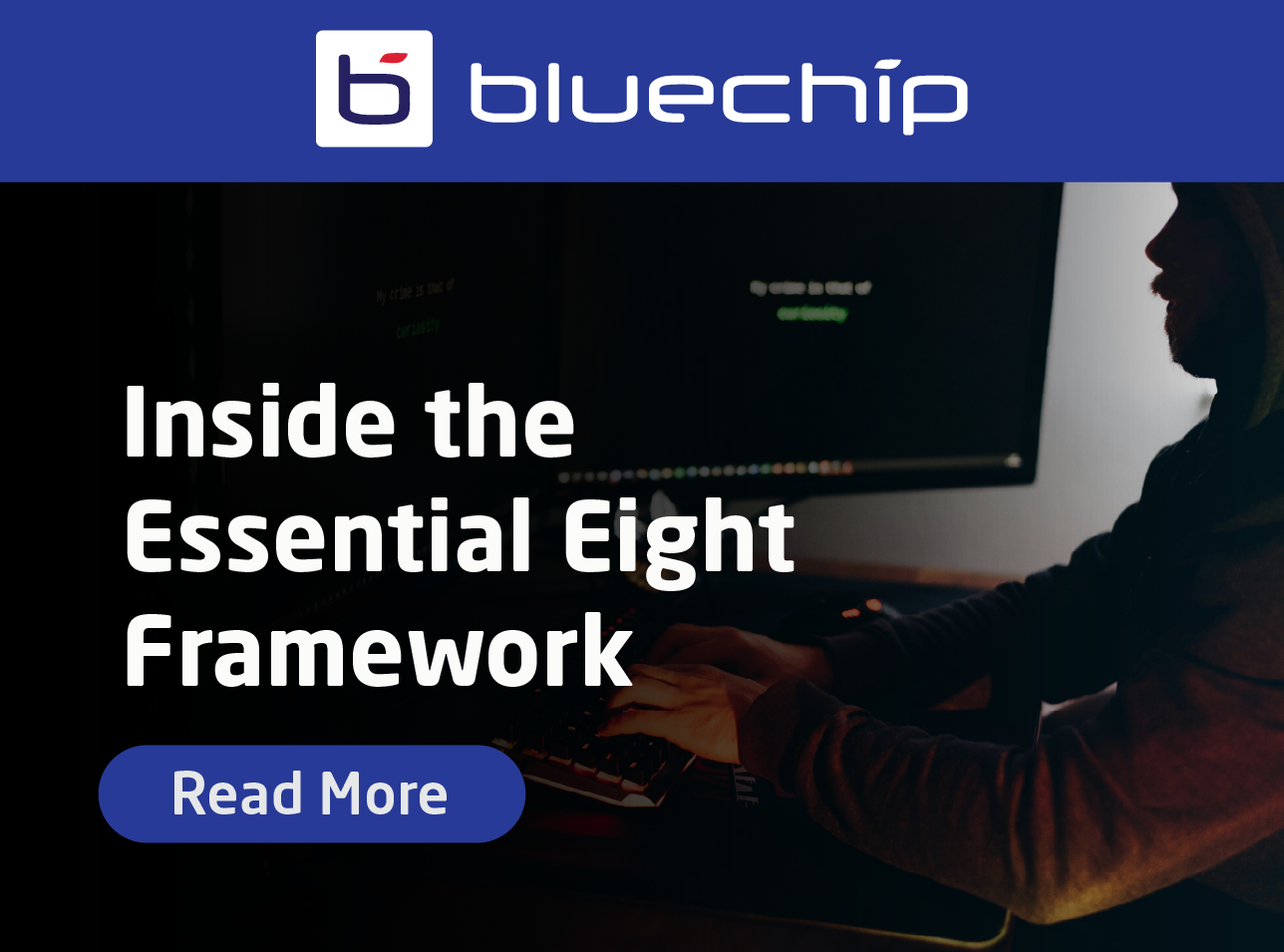 Bluechip IT blog banner on the Essential Eight cyber security framework.