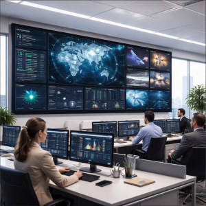 Office control room using Unilumin UTV SC COB LED display.