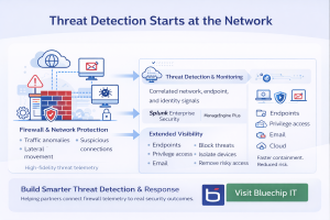 Infographic showing firewall and network protection for threat detection and response