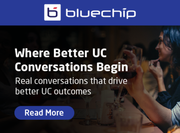 Blue and white graphic for Bluechip's blog with the heading "Where Better UC Conversations Begin" and the tagline "Real conversations that drive better UC outcomes," followed by a "Read More" link.