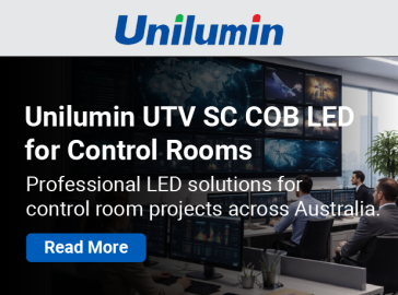Gemini said An advertisement for Unilumin UTV SC COB LED for Control Rooms, featuring a professional control room environment with a large multi-screen video wall and a "Read More" button.