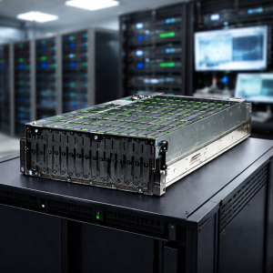  Storage server displayed in a data centre with server racks in the background.