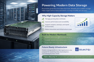 Infographic highlighting scalable data storage solutions with Bluechip IT CTA.