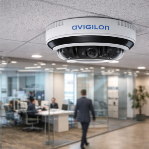 Avigilon H5A multisensor camera in modern office setup