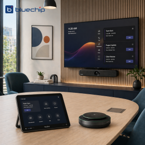 Hybrid meeting room with Yealink AV system display