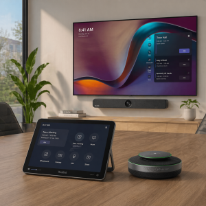 Yealink video conferencing setup in modern meeting room