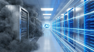 AI-powered data center with Micron-powered servers, showcasing high-performance computing, speed, and advanced infrastructure technology