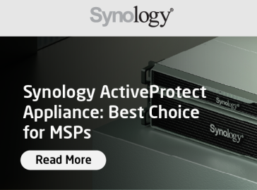 Synology ActiveProtect Appliance for MSPs, with a server appliance image and “Read More” button.