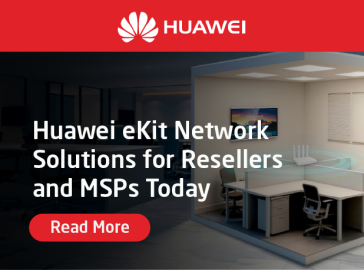 Huawei eKit Network Solutions for resellers and MSPs, featuring a modern office network setup and a “Read More” call-to-action.